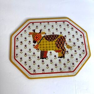 Patchwork Cow VTG Cork Back Hot Pad Wall Plaque Cottage Core Farmhouse Animal